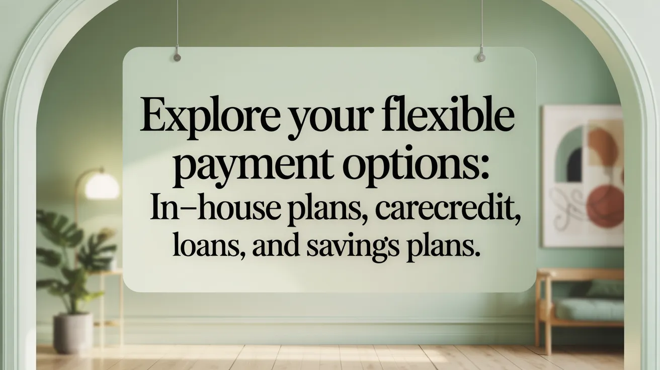 Explore Your Flexible Payment Options: In-house Plans, CareCredit, Loans, and Savings Plans.