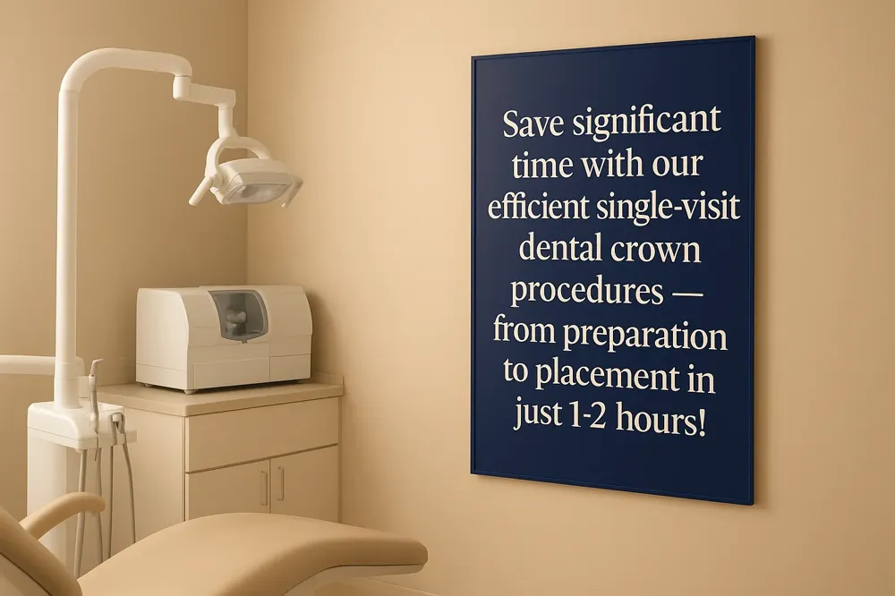 Save significant time with our efficient single-visit dental crown procedures — from preparation to placement in just 1-2 hours!