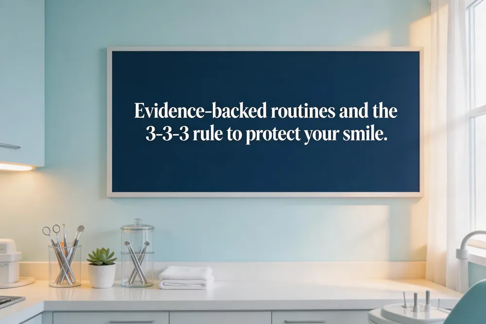 Evidence‑backed routines and the 3‑3‑3 rule to protect your smile.