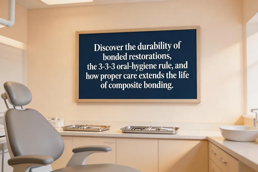 Discover the durability of bonded restorations, the 3‑3‑3 oral‑hygiene rule, and how proper care extends the life of composite bonding.