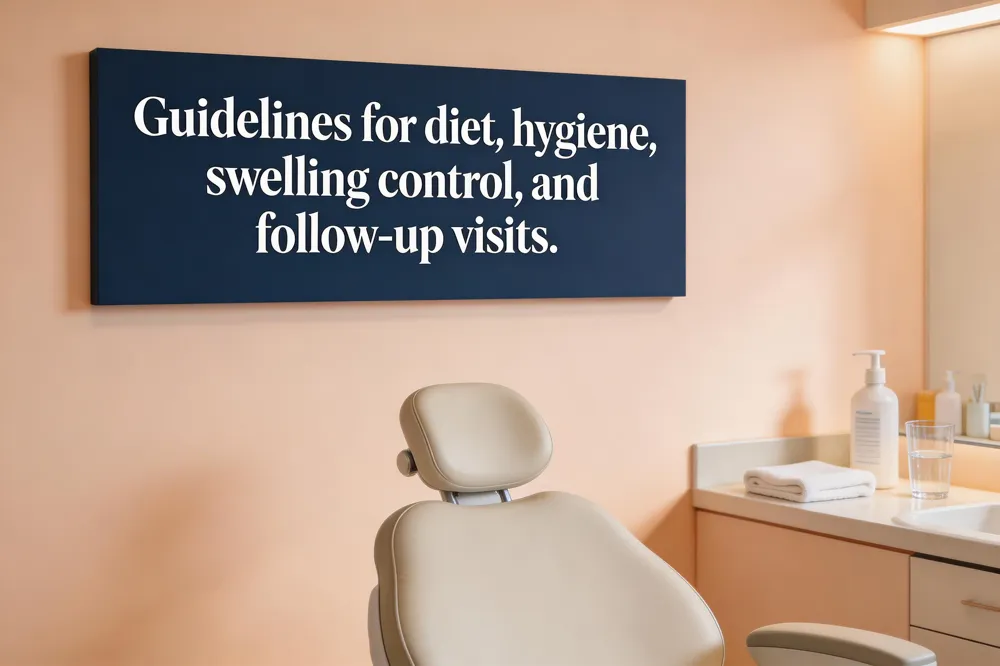 Guidelines for diet, hygiene, swelling control, and follow‑up visits.