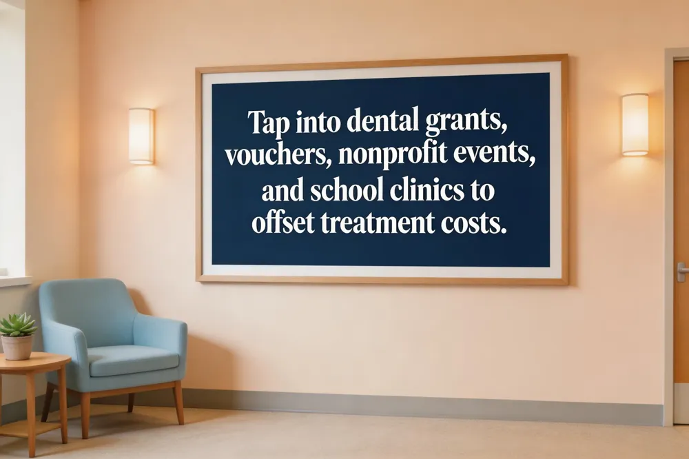 Tap into dental grants, vouchers, nonprofit events, and school clinics to offset treatment costs.