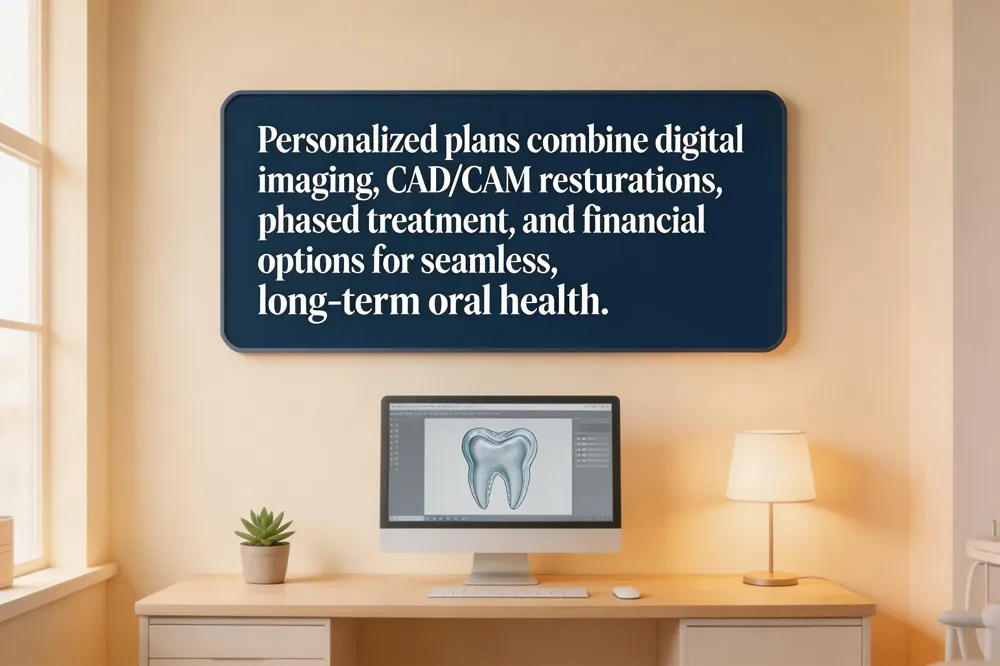 Personalized plans combine digital imaging, CAD/CAM restorations, phased treatment, and financial options for seamless, long‑term oral health.