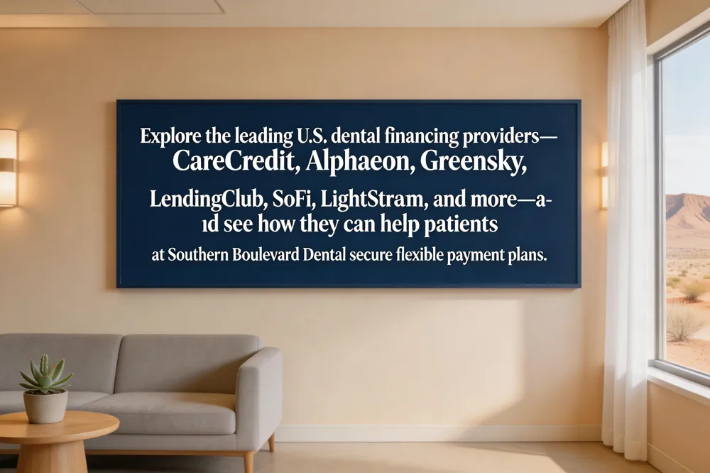Explore the leading U.S. dental financing providers—CareCredit, Alphaeon, Greensky, LendingClub, SoFi, LightStream, and more—and see how they can help patients at Southern Boulevard Dental secure flexible payment plans.