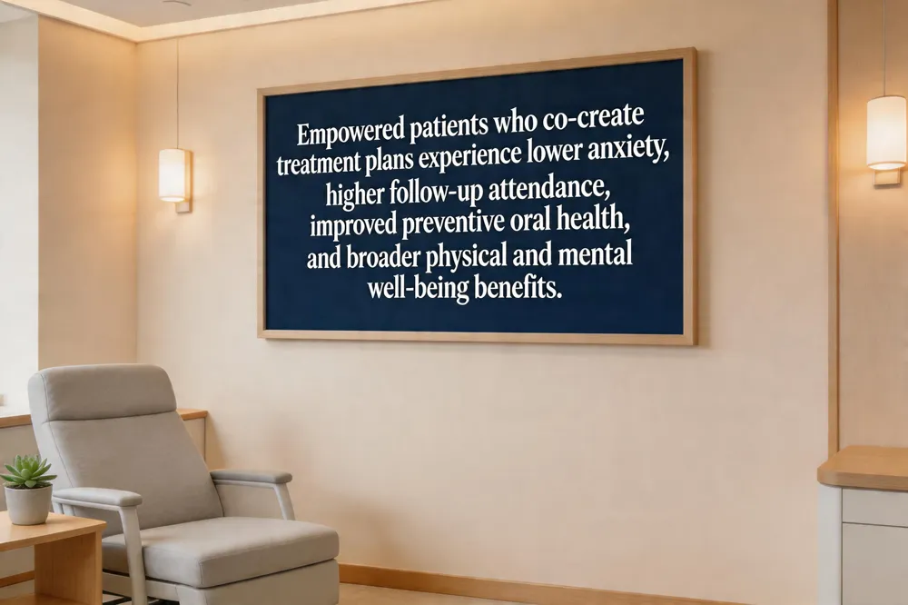 Empowered patients who co‑create treatment plans experience lower anxiety, higher follow‑up attendance, improved preventive oral health, and broader physical and mental well‑being benefits.