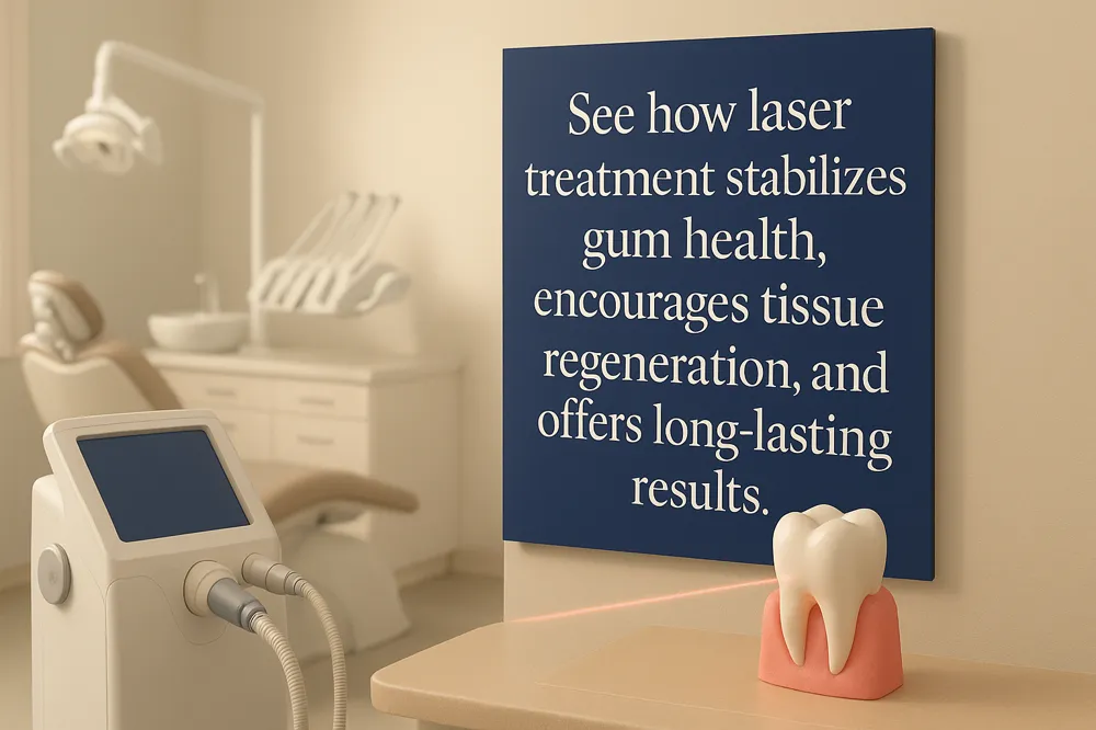 See how laser treatment stabilizes gum health, encourages tissue regeneration, and offers long-lasting results.