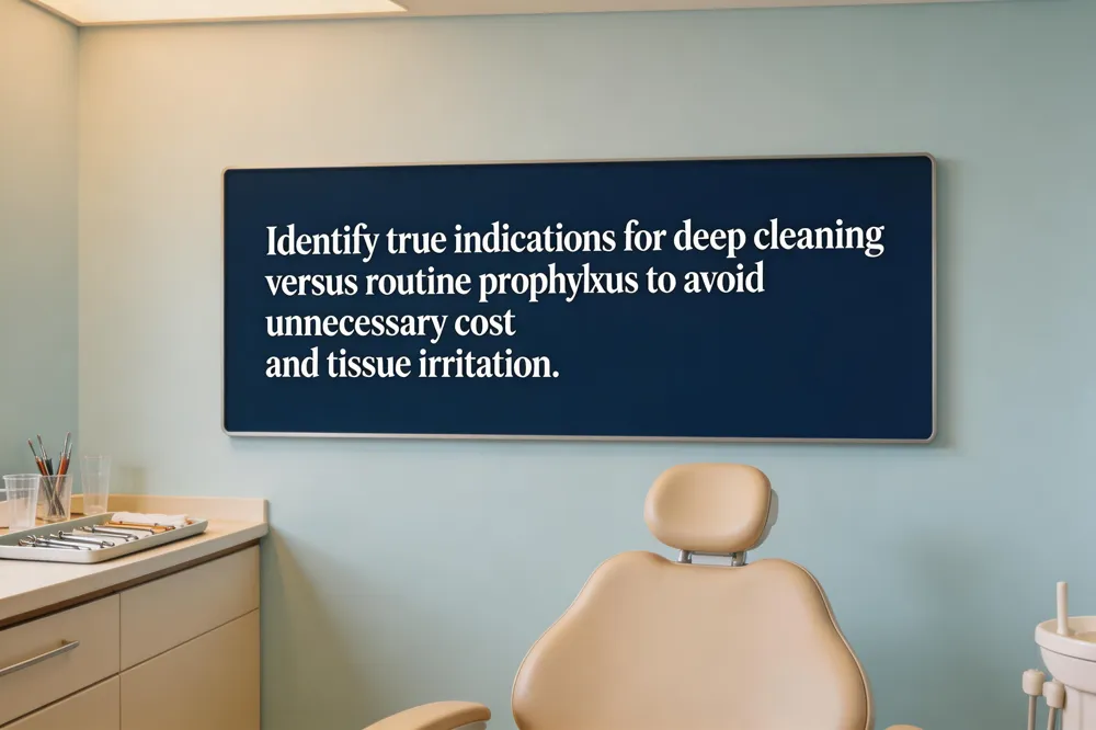 Identify true indications for deep cleaning versus routine prophylaxis to avoid unnecessary cost and tissue irritation.