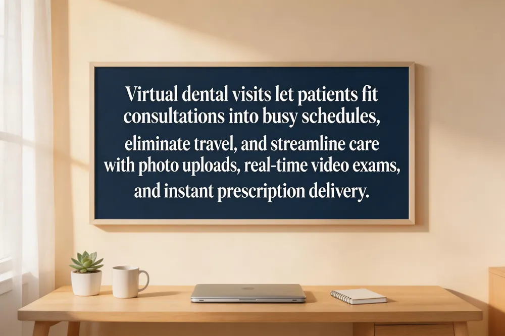 Virtual dental visits let patients fit consultations into busy schedules, eliminate travel, and streamline care with photo uploads, real‑time video exams, and instant prescription delivery.