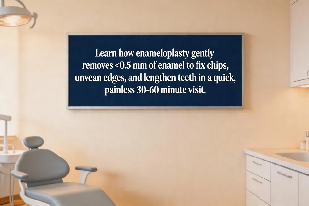 Learn how enameloplasty gently removes <0.5 mm of enamel to fix chips, uneven edges, and lengthen teeth in a quick, painless 30‑60 minute visit.
