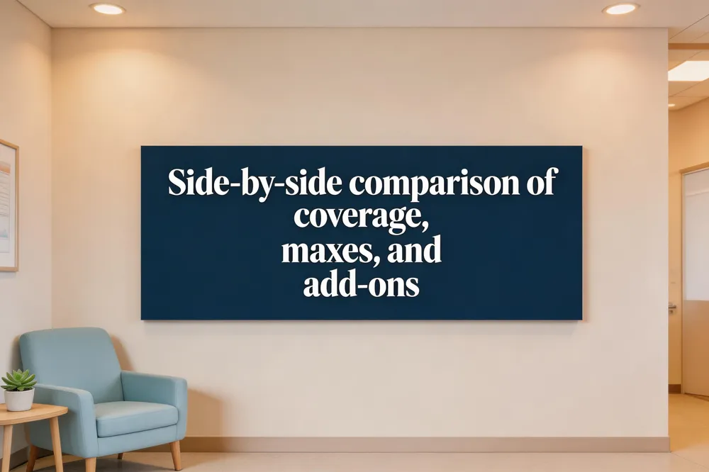 Side‑by‑side comparison of coverage, maxes, and add‑ons