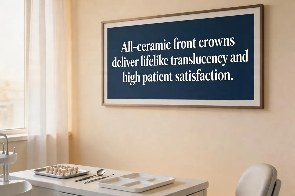 All‑ceramic front crowns deliver lifelike translucency and high patient satisfaction.