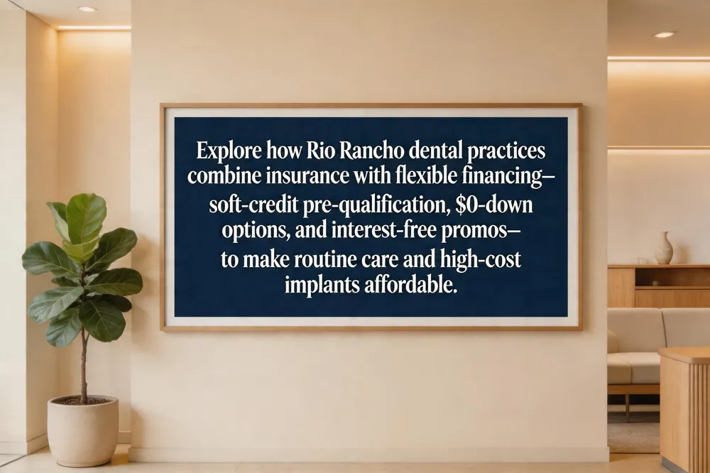 Explore how Rio Rancho dental practices combine insurance with flexible financing—soft‑credit pre‑qualification, $0‑down options, and interest‑free promos—to make routine care and high‑cost implants affordable.