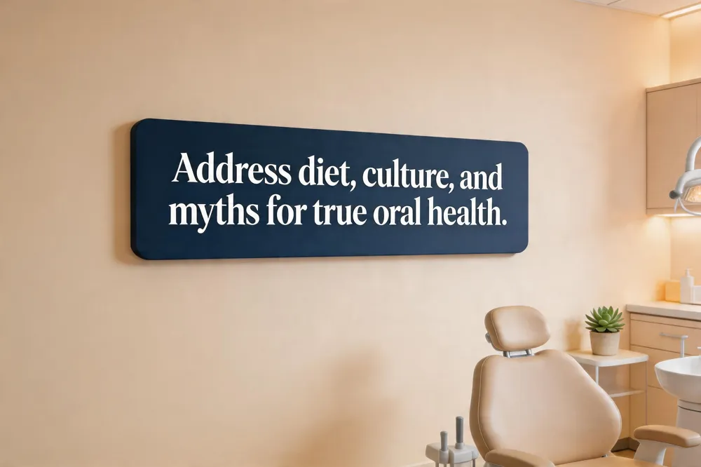 Address diet, culture, and myths for true oral health.