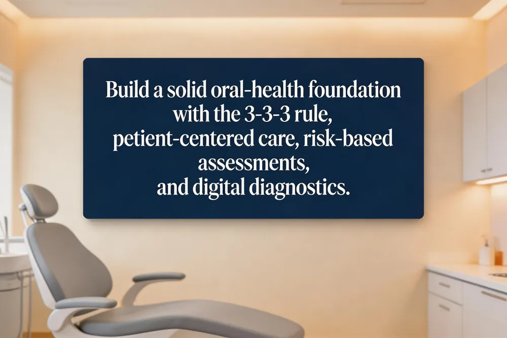 Build a solid oral‑health foundation with the 3‑3‑3 rule, patient‑centered care, risk‑based assessments, and digital diagnostics.